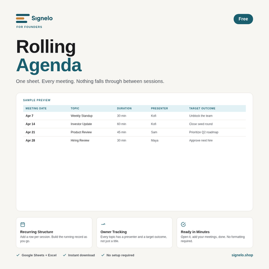 Meeting Toolkit | Rolling Agenda, Workshop Planner + RADI Log