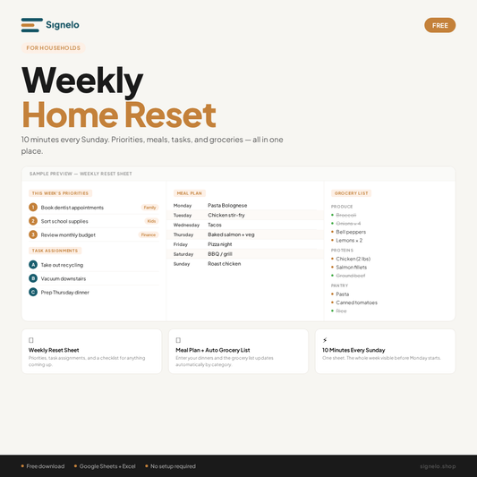 Home Command Kit | Household Budget + Meal Planner + Chore Scheduler | Google Sheets Bundle