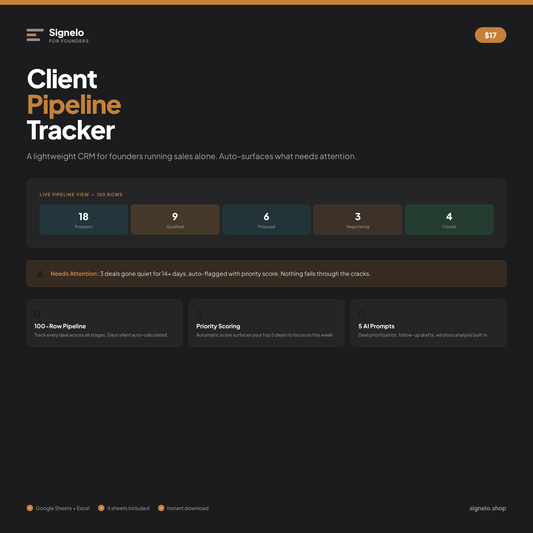 Client Pipeline Tracker - Spreadsheet Based CRM for Freelancers & Founders