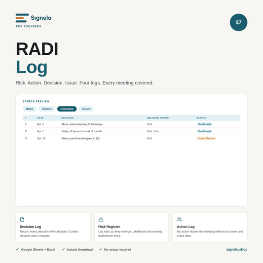 RADI Log - Meeting Decisions & Actions Tracker